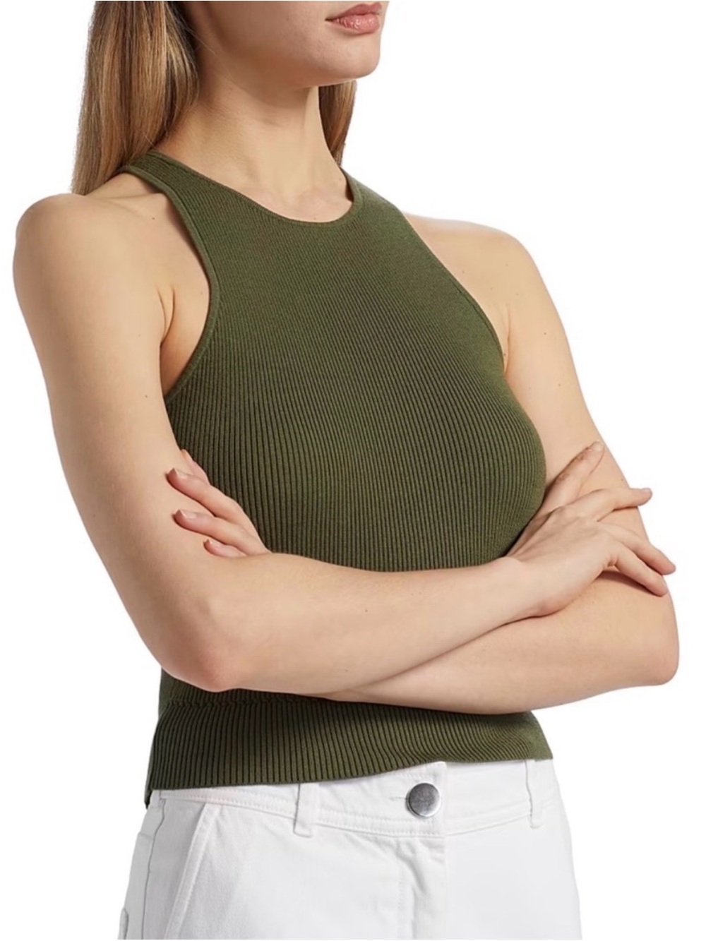 NWT Toccin Ribbed Racerback Women Olive Green Tank Top